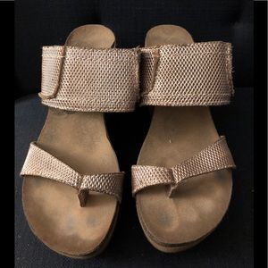 OTBT silver and brown mesh wedges